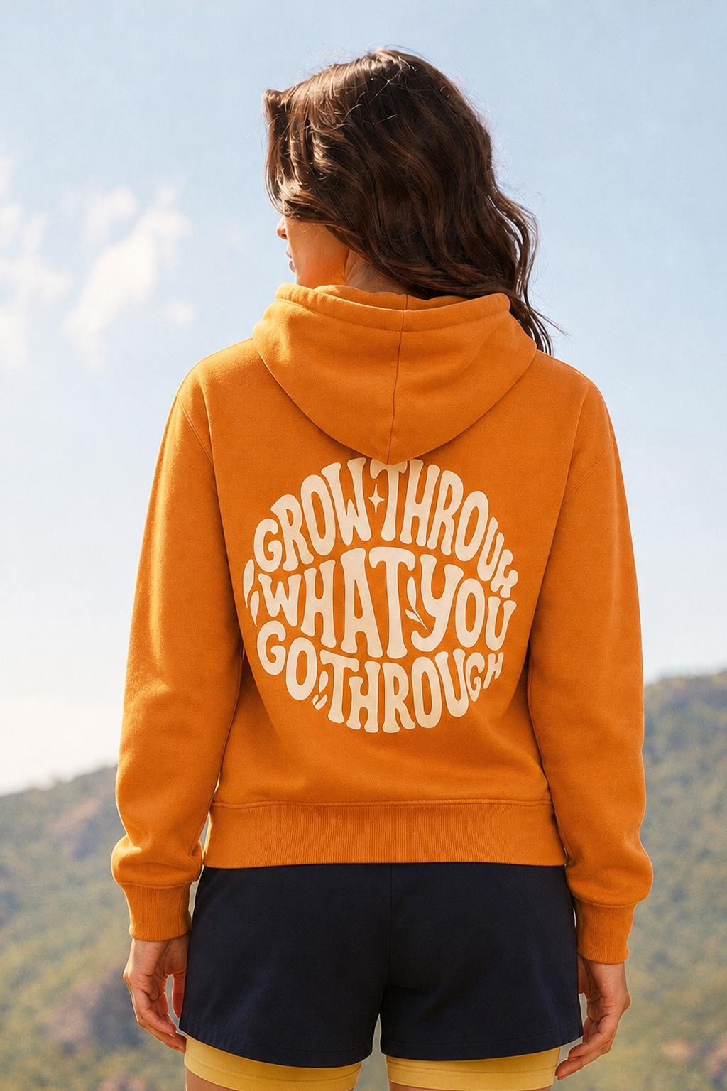 Go Through Graphic Back Printed Orange Regular Fit Hoodie