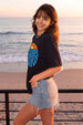 Here Comes The Sun Typographic Printed Oversized Fit Black T-Shirt