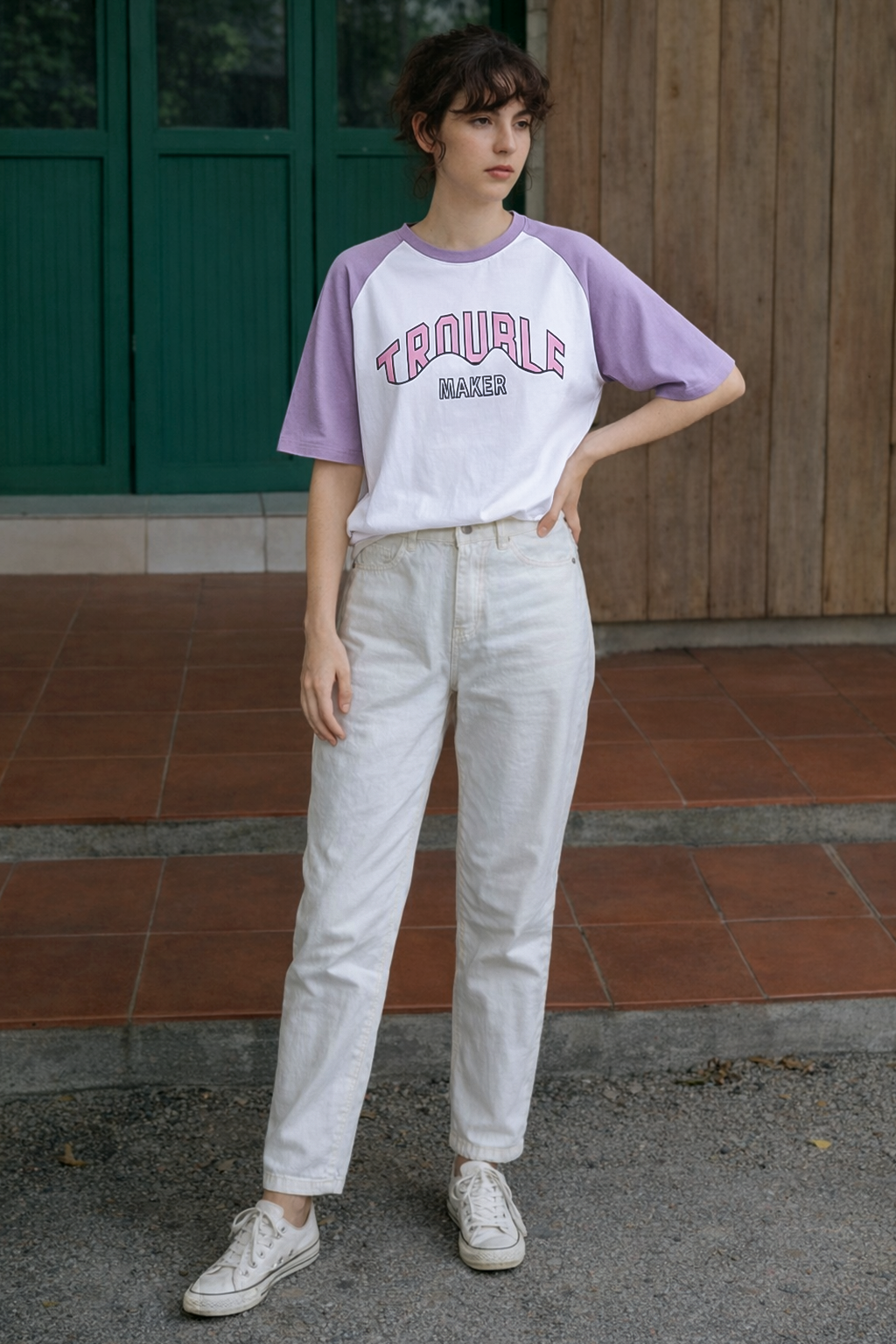 Trouble Maker White Oversized Graphic T-Shirt