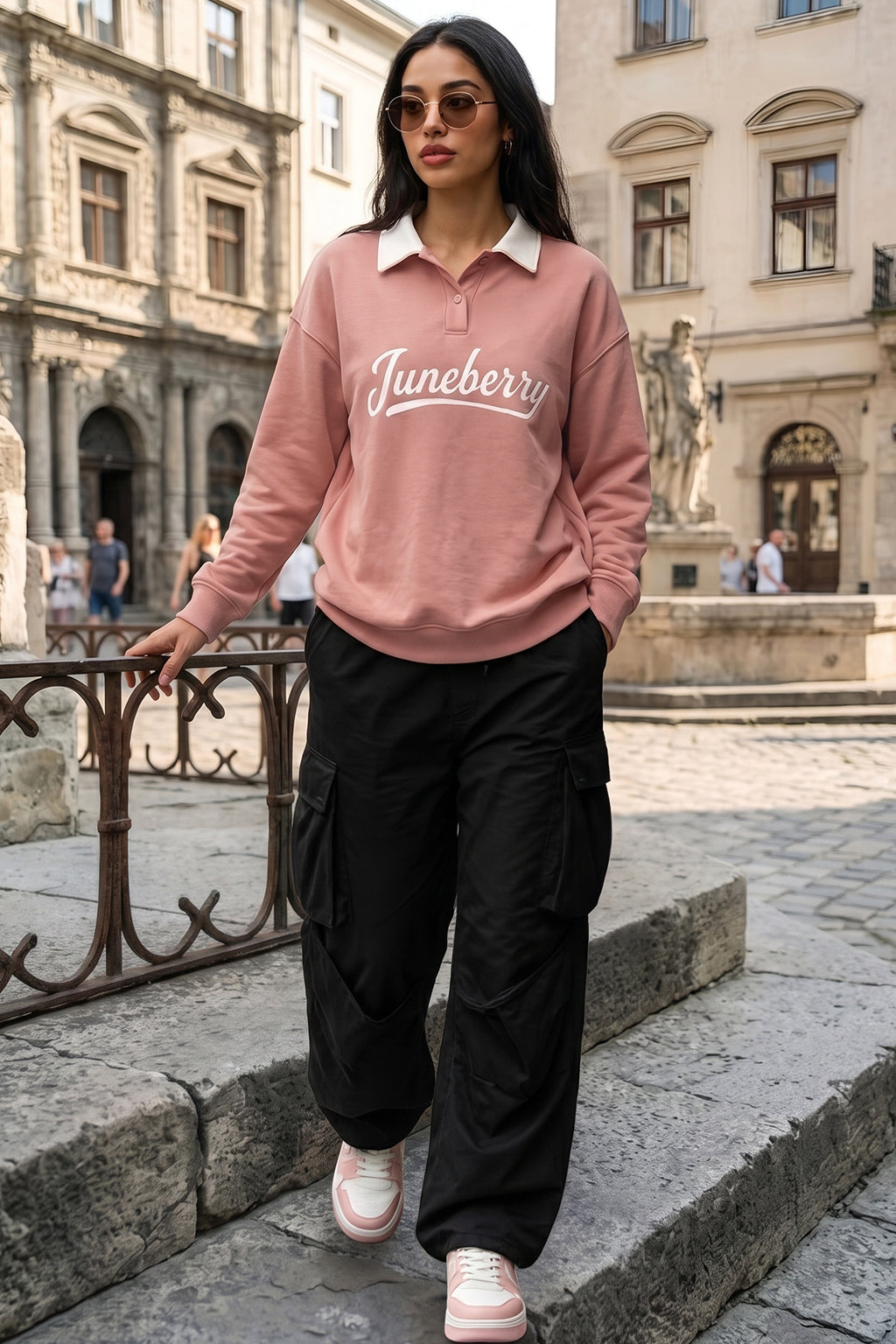 Juneberry Peach Oversized Printed Sweatshirt