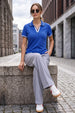 Stripe Collar Blue Regular Fit Premium Pique Lycra Polo T-Shirt