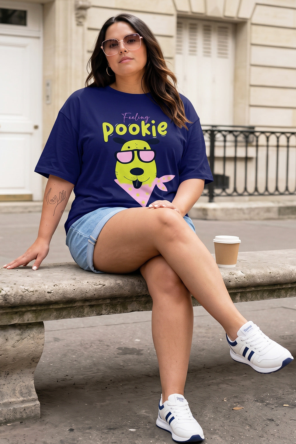 Pookie Royal Blue Plus Size Printed T-shirt