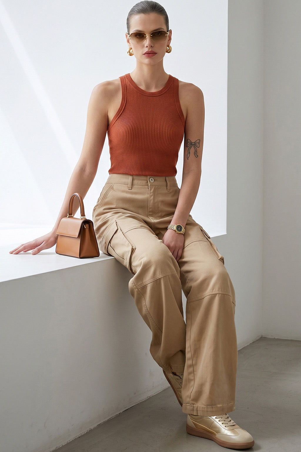 Taupe Structured 5 Pocket Straight Fit Woven Cargo