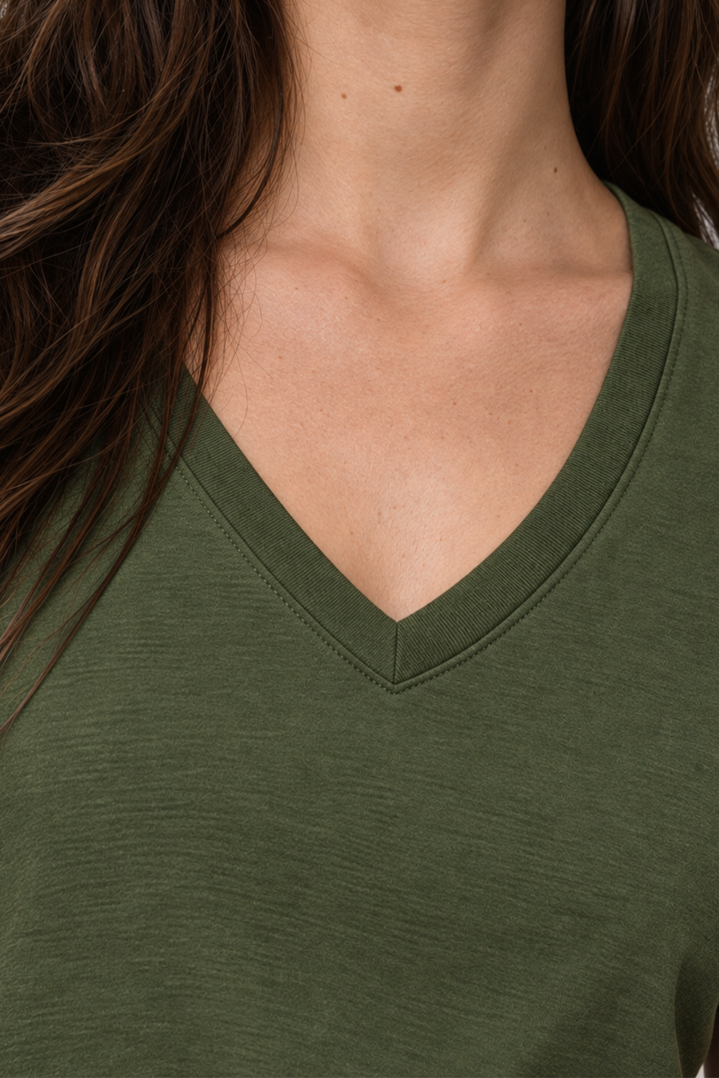 Olive Plain V-Neck Regular Fit T-Shirt
