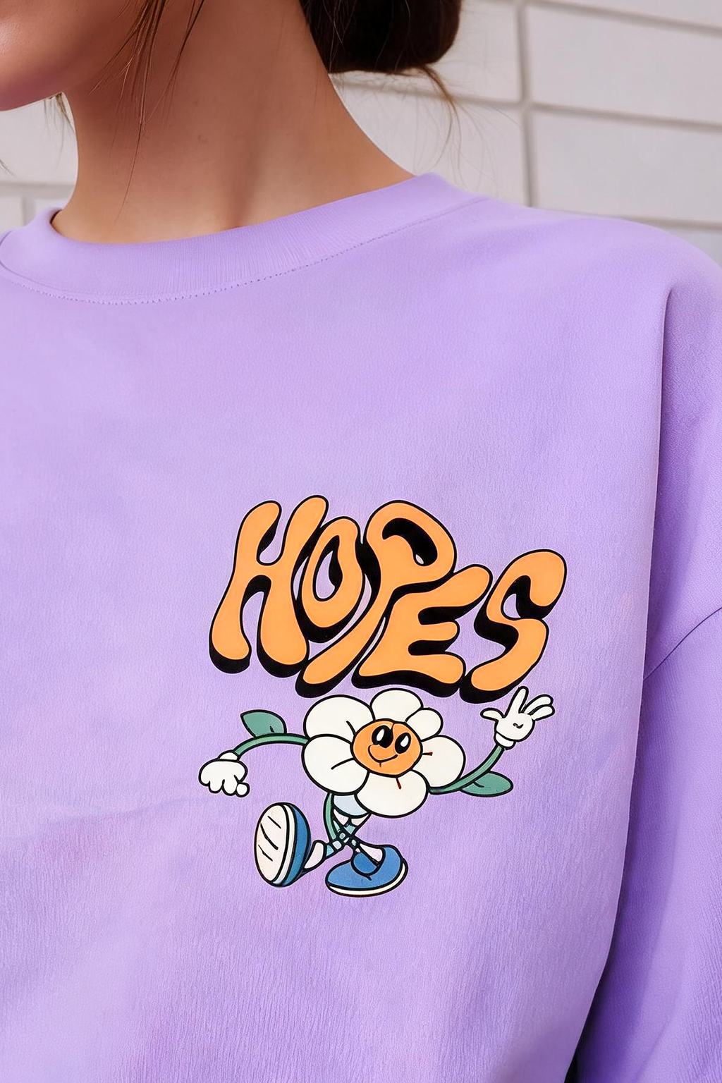 Hopes Lilac Oversized Graphic Printed T-Shirt