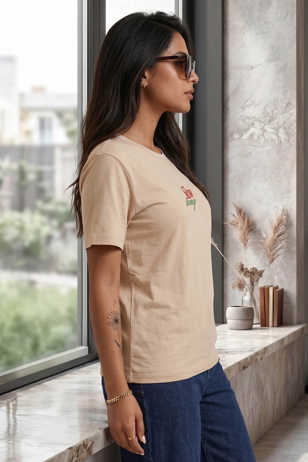 Slow Living  Swanwhite Regular Fit Printed T-shirt
