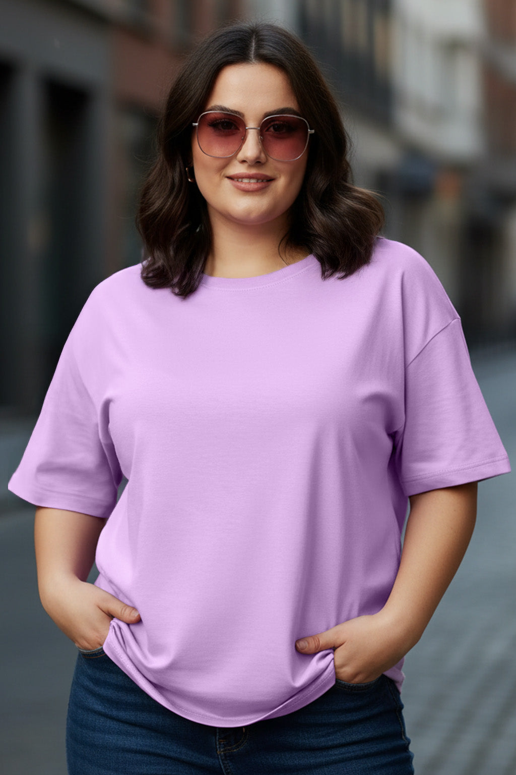 Lilac Plain Plus Size T-shirt