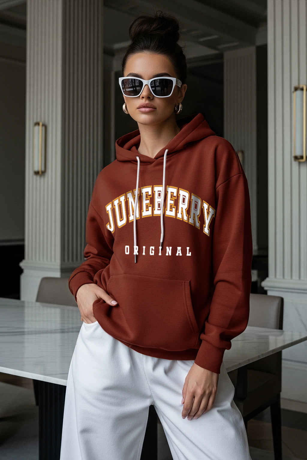 Juneberry Original Rust Graphic Printed Oversized Hoodie