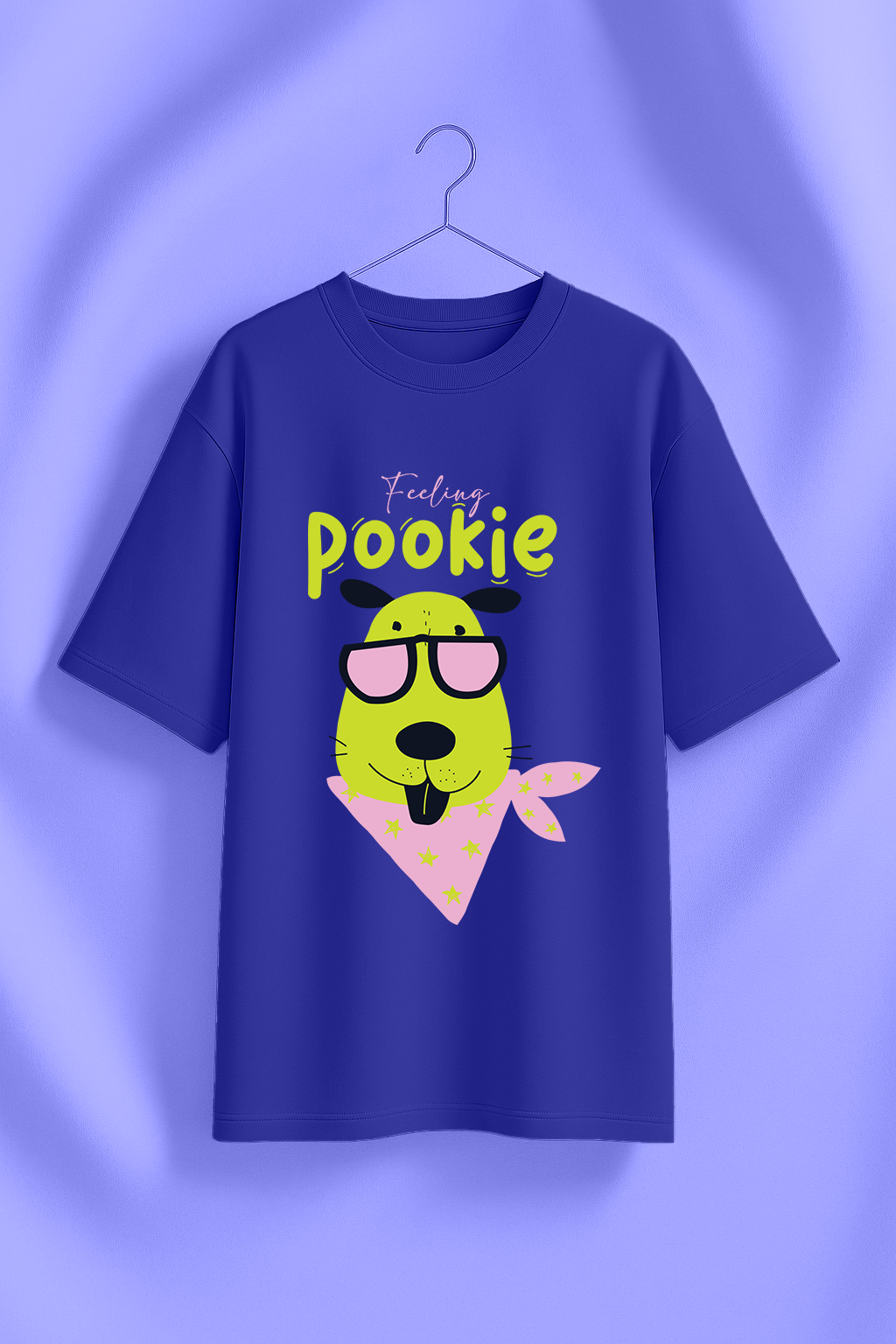 Feeling Pookie Royal Blue Oversized Graphic T-Shirt