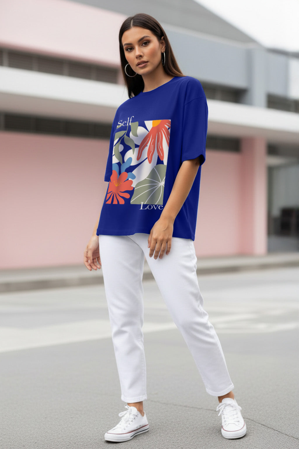 Self Love Royal Blue Oversized Fit Graphic T-Shirt