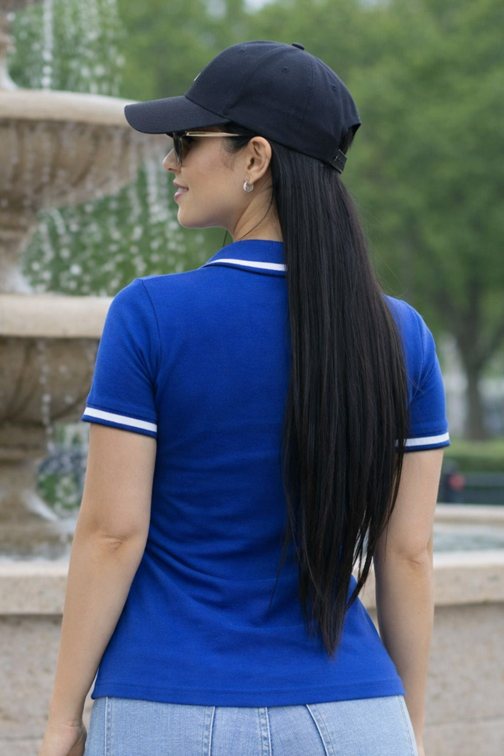 Stripe Collar Blue Regular Fit Premium Pique Lycra Polo T-Shirt