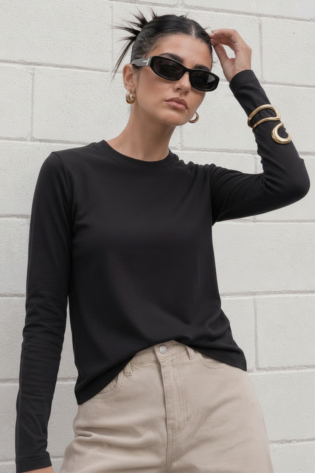Black Plain Full Sleeve Regular Fit T-Shirt