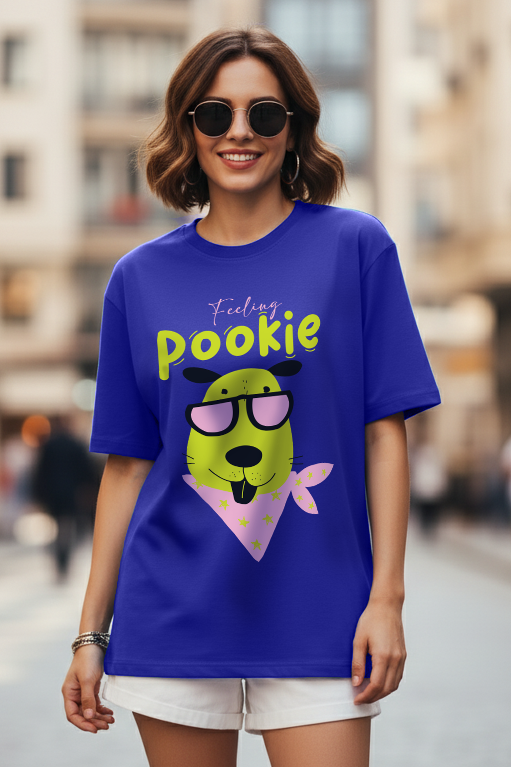 Feeling Pookie Royal Blue Oversized Graphic T-Shirt