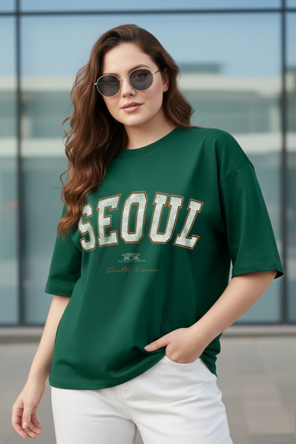 Seoul Green Plus Size Printed T-shirt