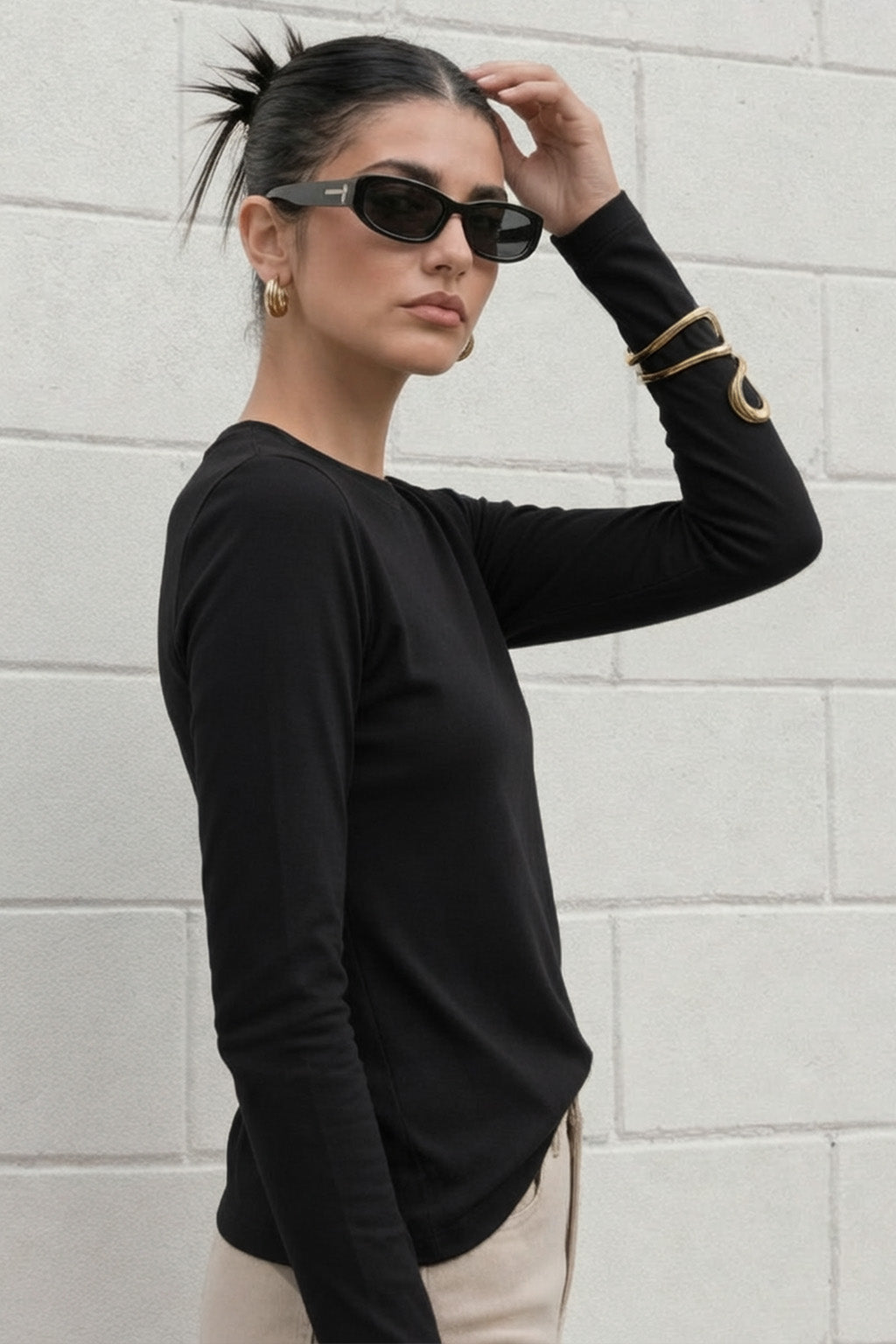 Black Plain Full Sleeve Regular Fit T-Shirt