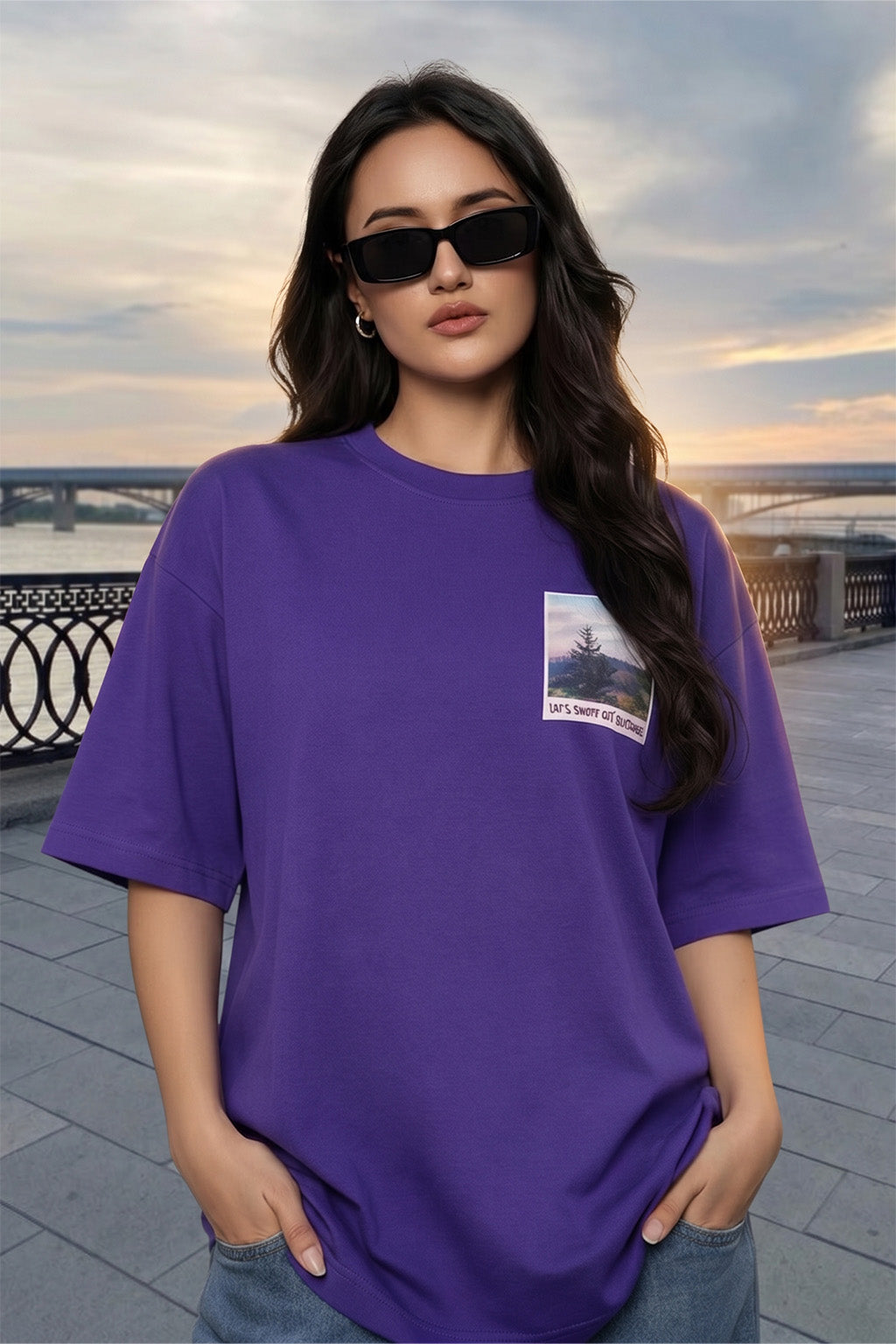 Secret Garden Purple Oversized Graphic Printed T-Shirt
