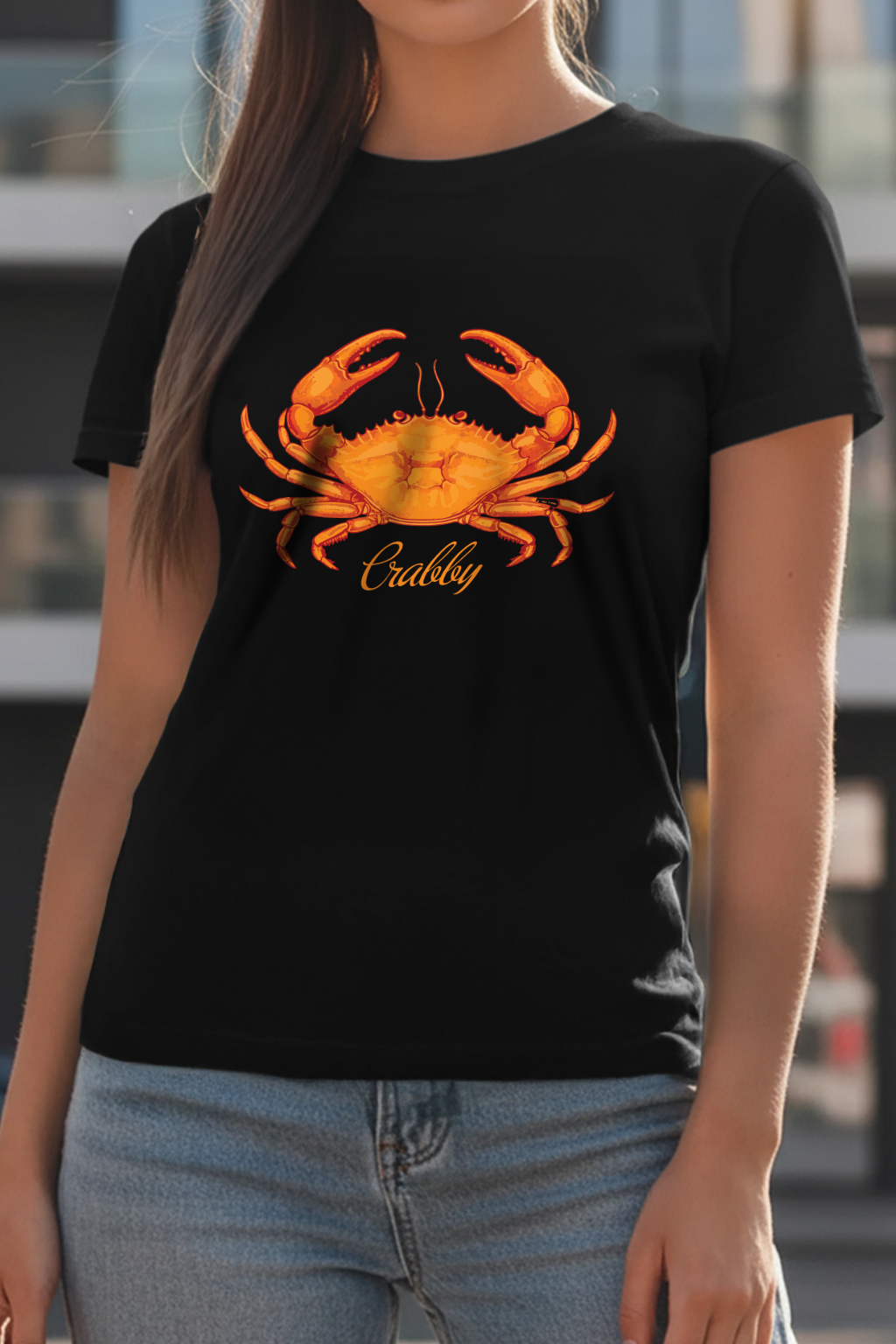 Crabby Black Printed Regular Fit T-Shirt