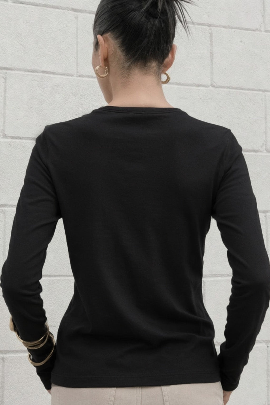 Black Plain Full Sleeve Regular Fit T-Shirt