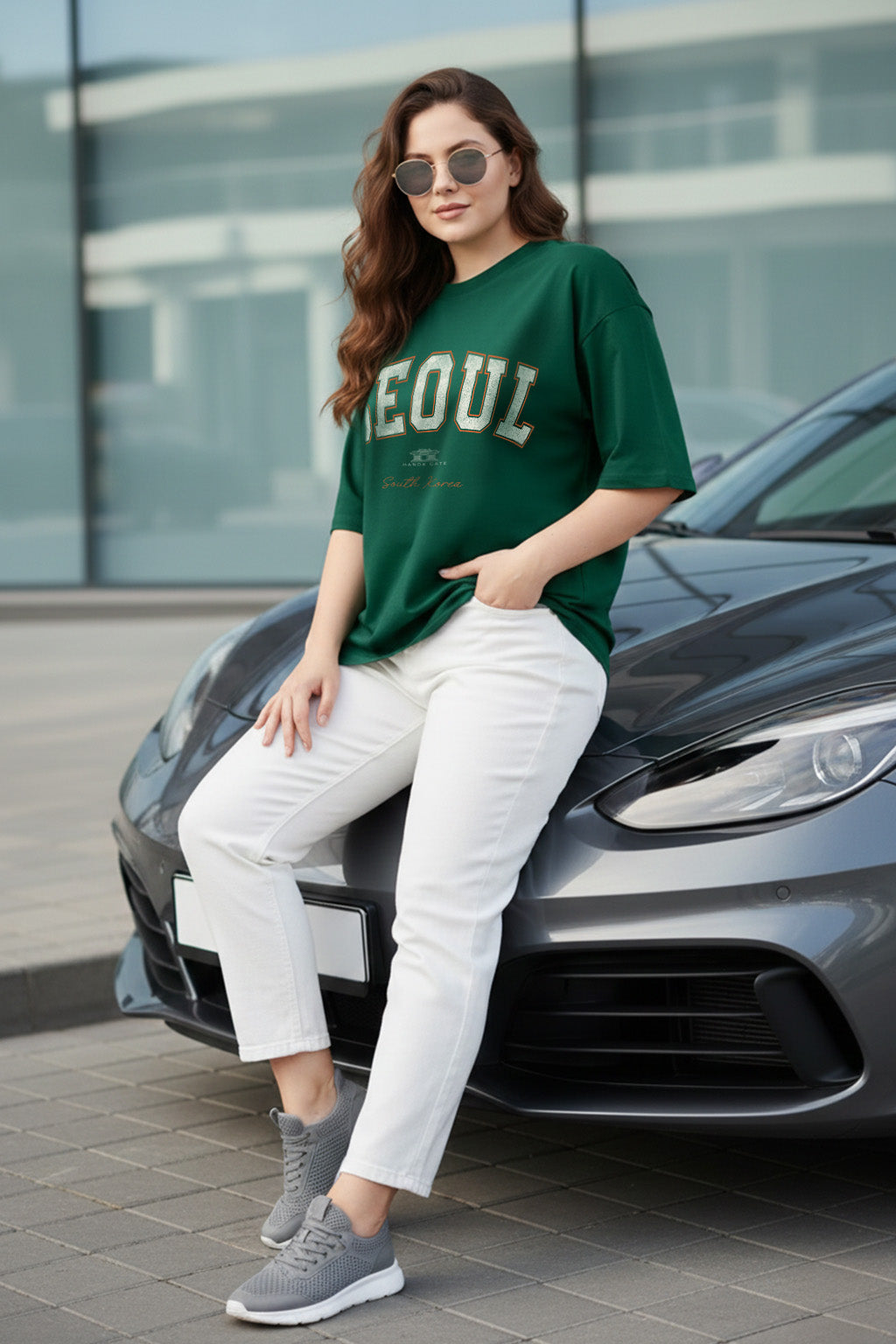 Seoul Green Plus Size Printed T-shirt