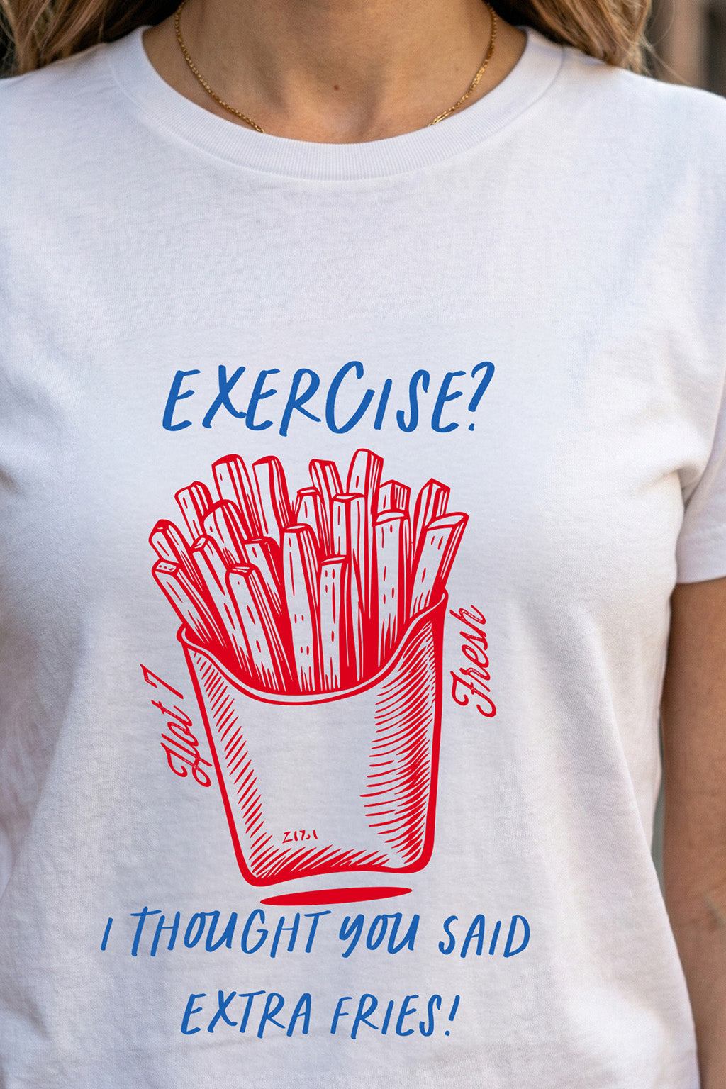 Extra Fries White Printed Regular Fit T-Shirt