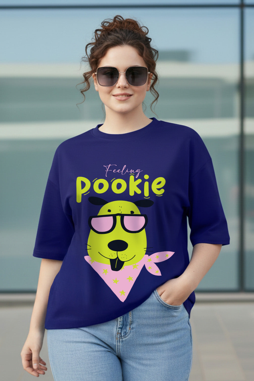 Pookie Royal Blue Plus Size Printed T-shirt