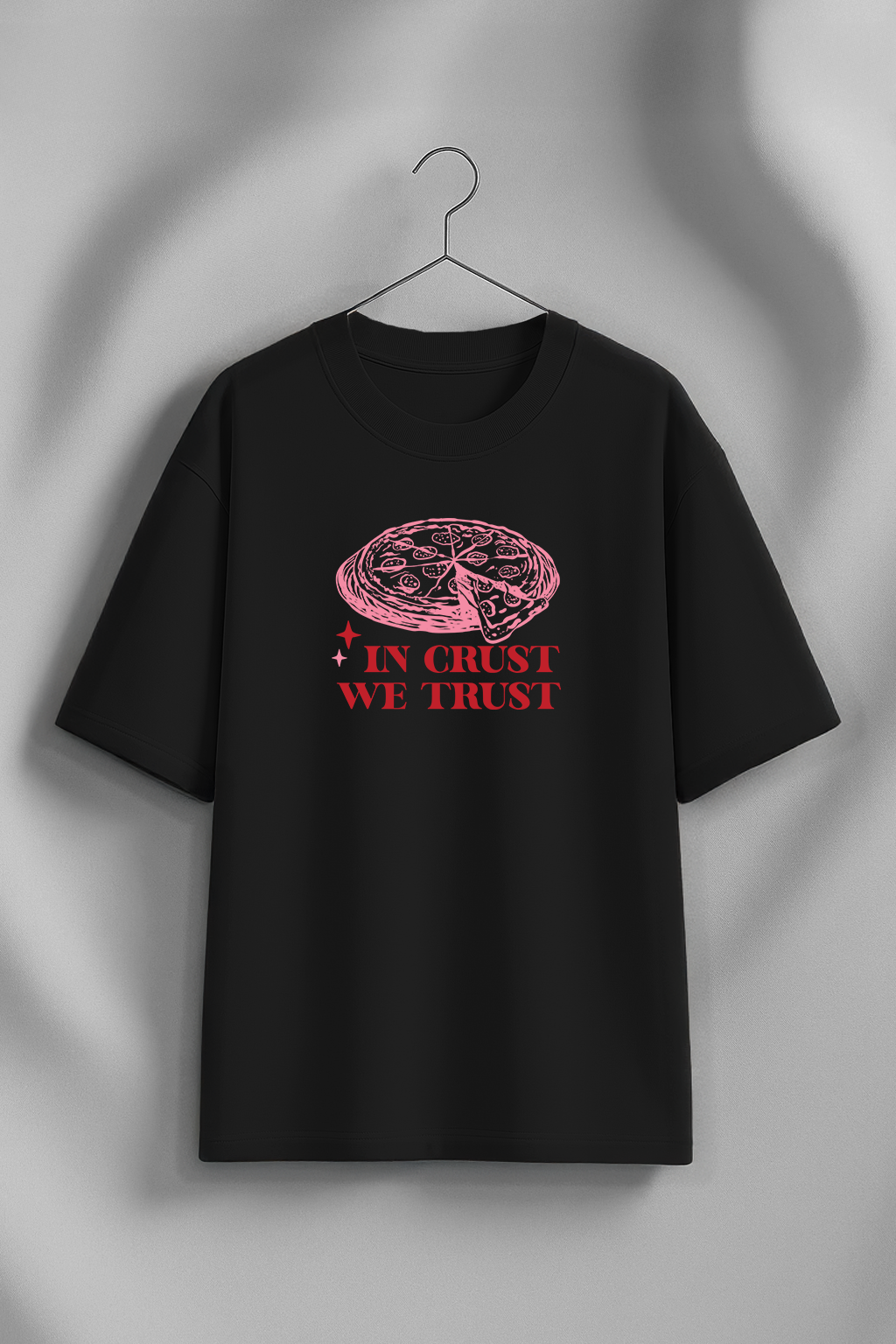 Pizza Black Oversized Graphic T-Shirt