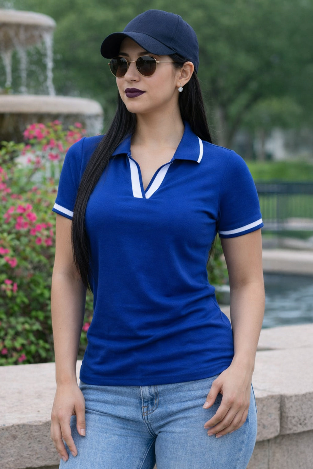 Stripe Collar Blue Regular Fit Premium Pique Lycra Polo T-Shirt