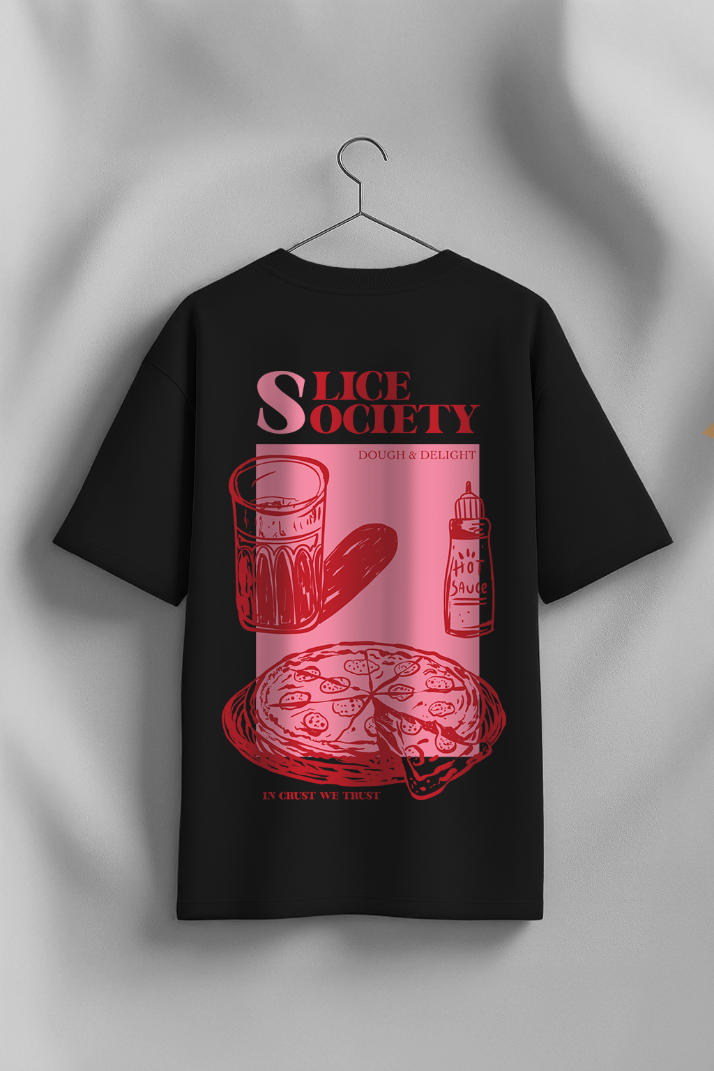 Pizza Black Oversized Graphic T-Shirt