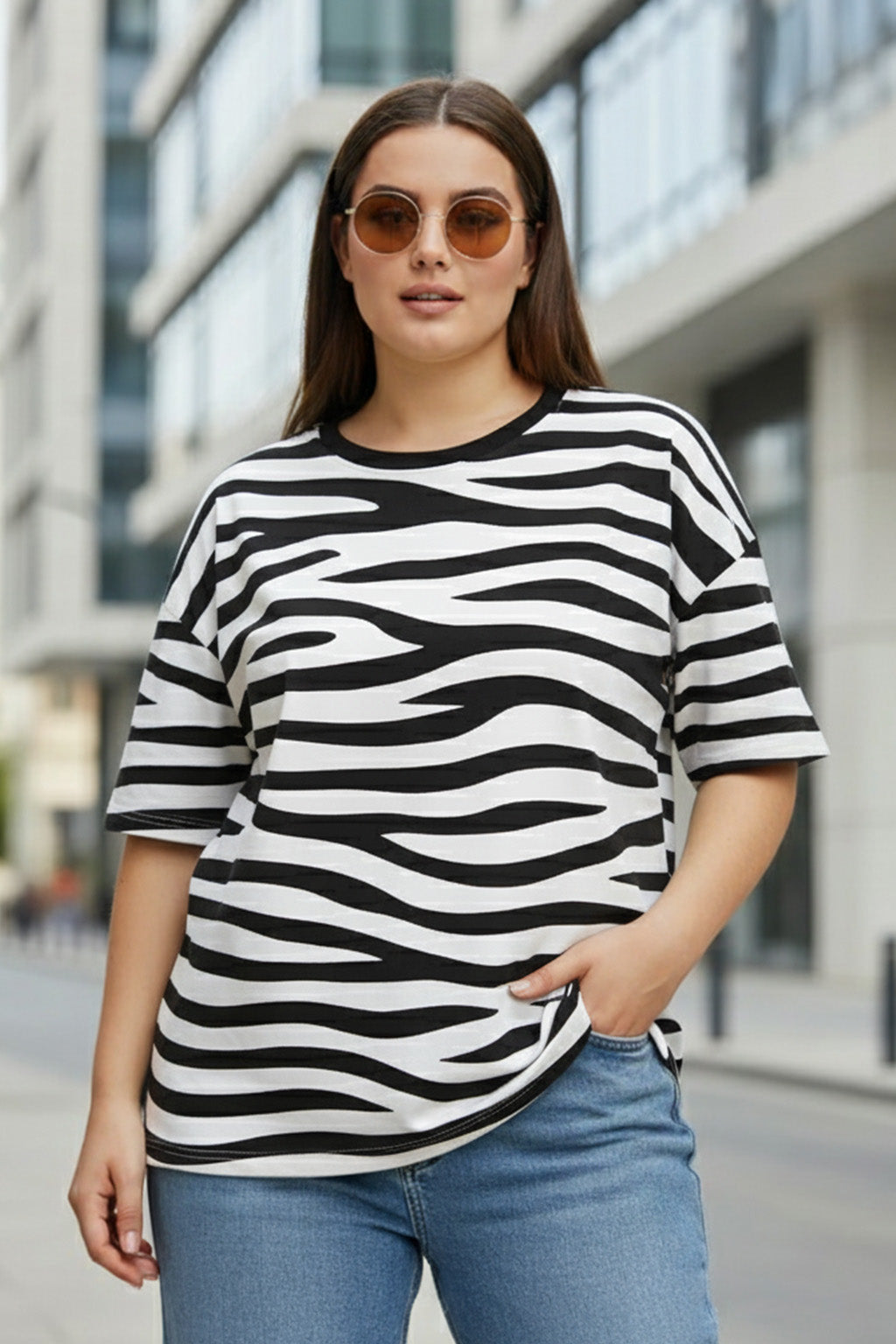 Zebra Black & White All Over Printed Plus Size T-shirt