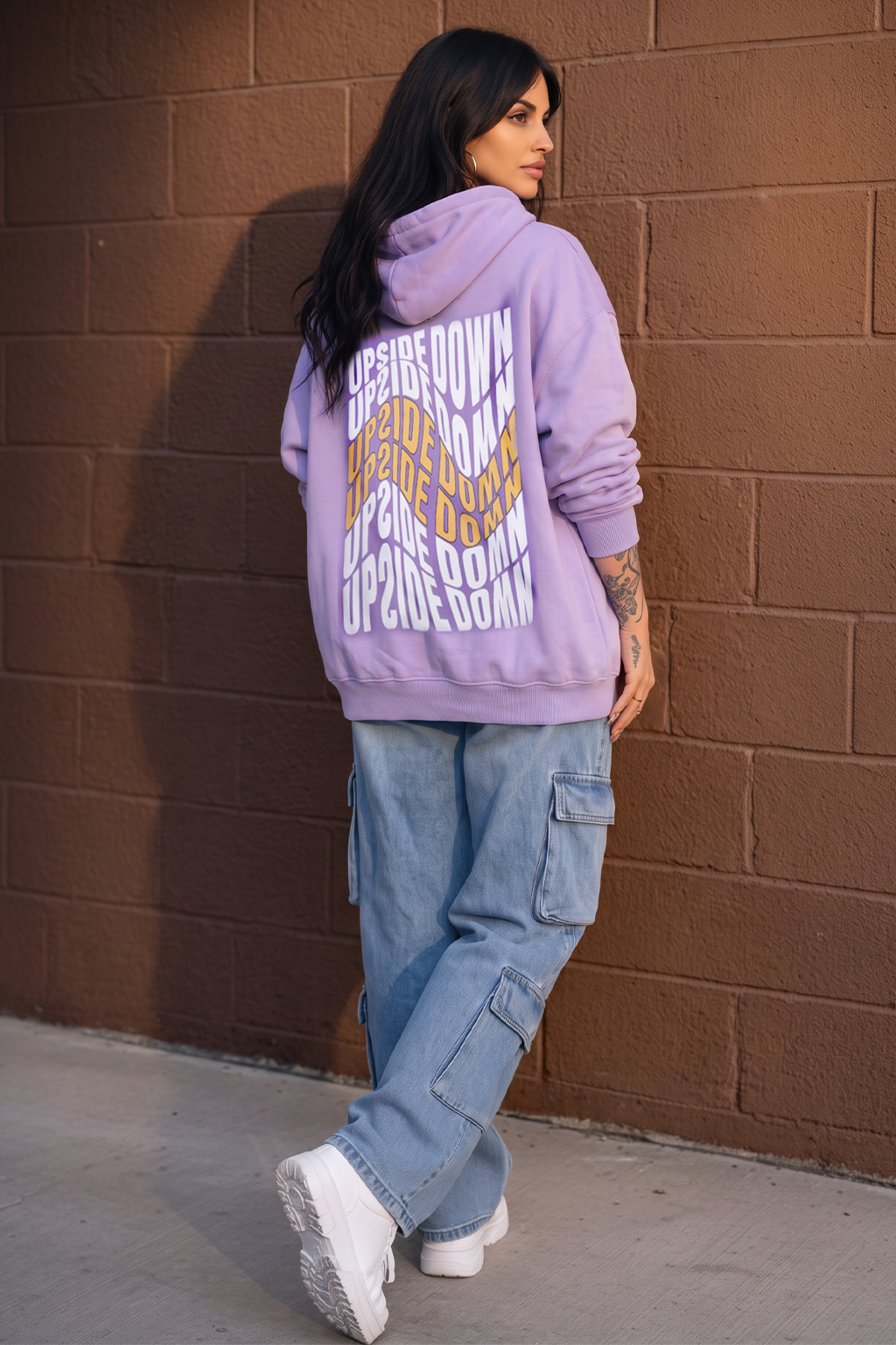 Upside Down Printed Lilac Regular Fit Hoodie