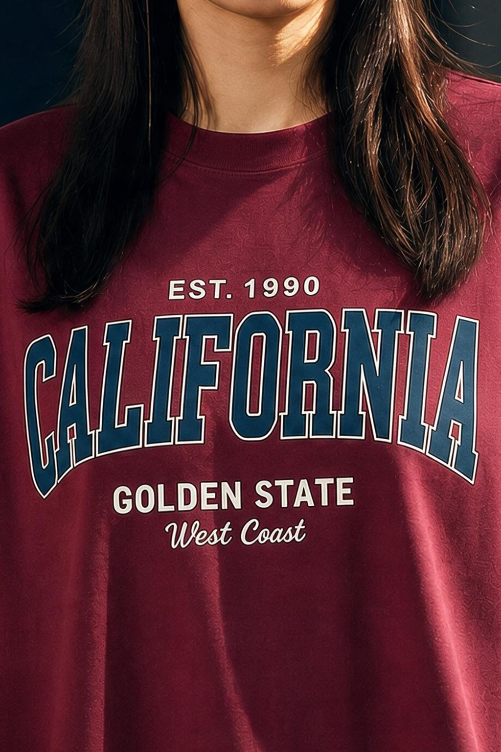 California Maroon Oversized Typographic T-Shirt