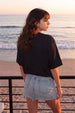 Here Comes The Sun Typographic Printed Oversized Fit Black T-Shirt