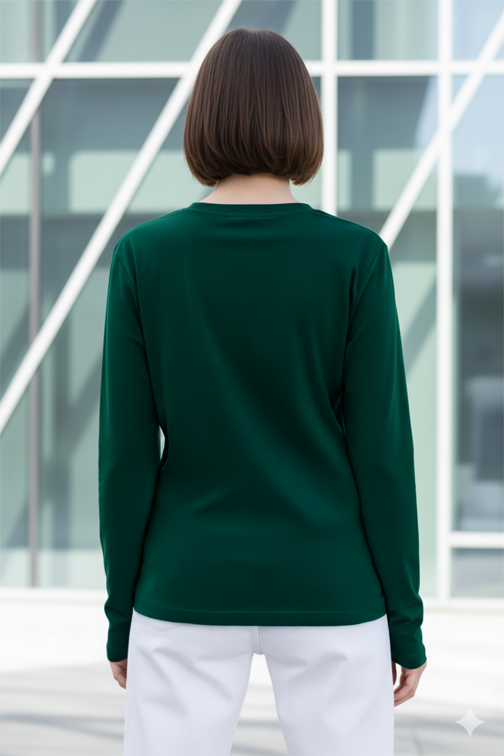 Green Plain Full Sleeve Regular Fit T-Shirt