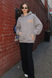 Brooklyn Typographic Printed Grey Oversized Hoodie