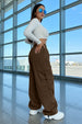 Brown 6-Pocket Drawcord Straight Fit Parachute Pant