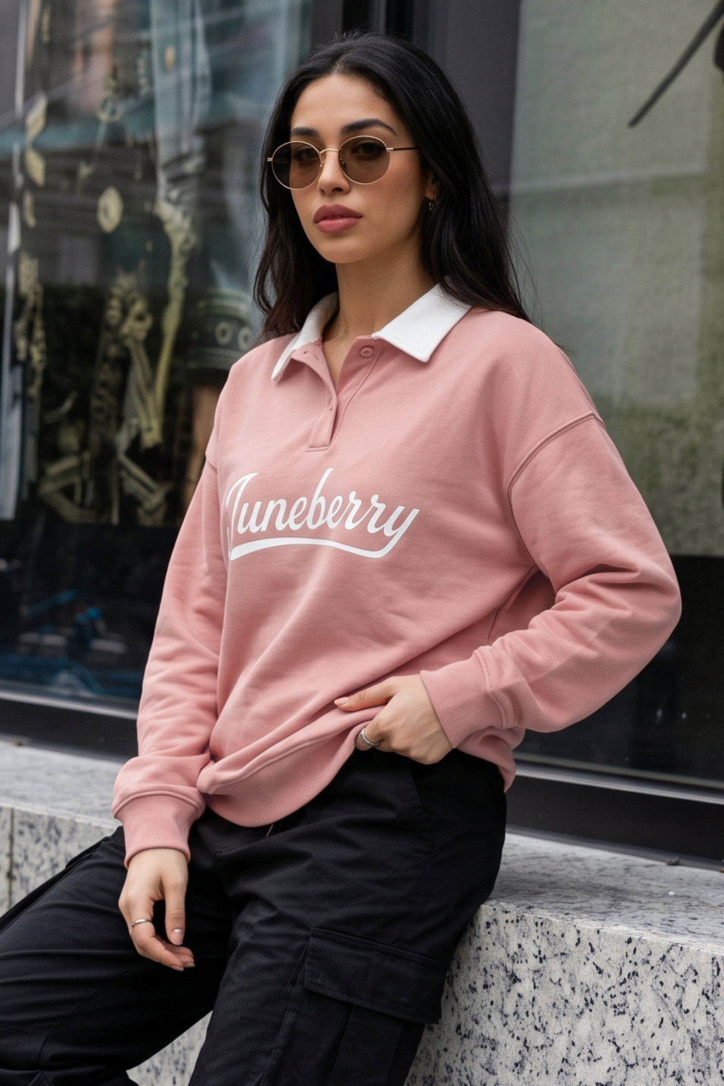 Juneberry Peach Oversized Printed Sweatshirt