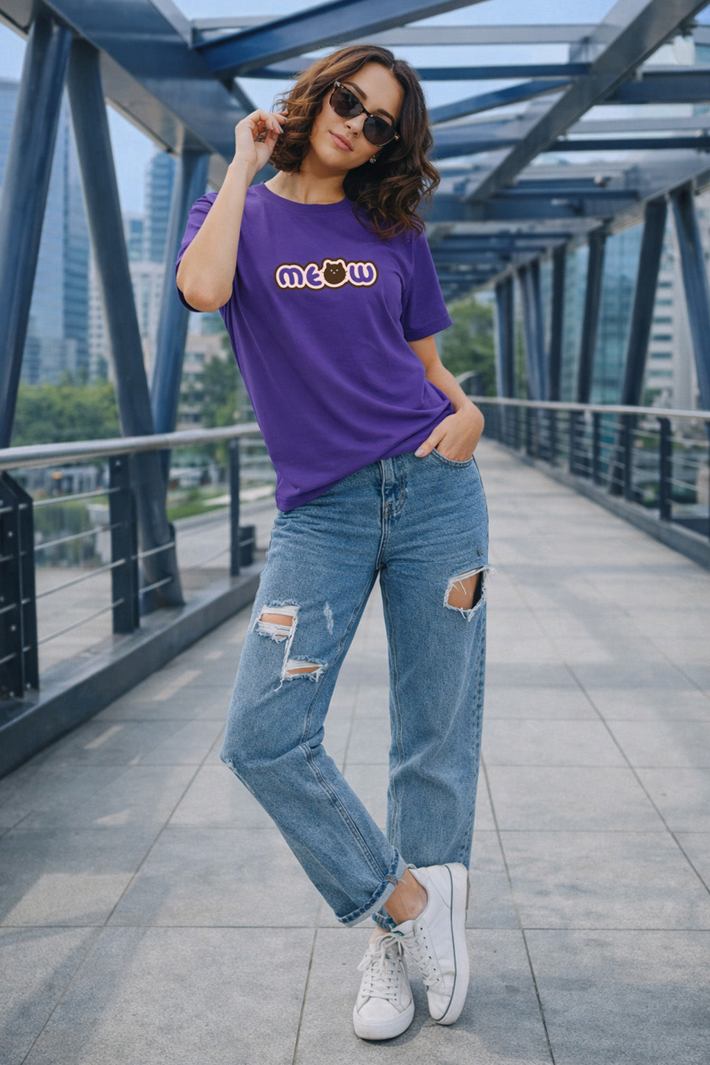 Meow Future Dusk Printed Regular Fit T-Shirt