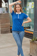 Stripe Collar Blue Regular Fit Premium Pique Lycra Zipper Polo T-Shirt
