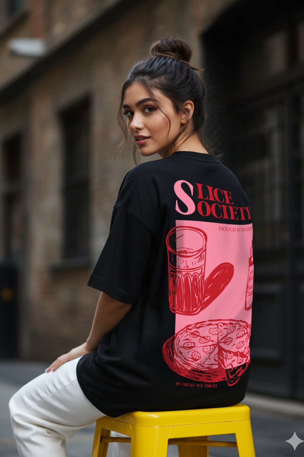 Pizza Black Oversized Graphic T-Shirt