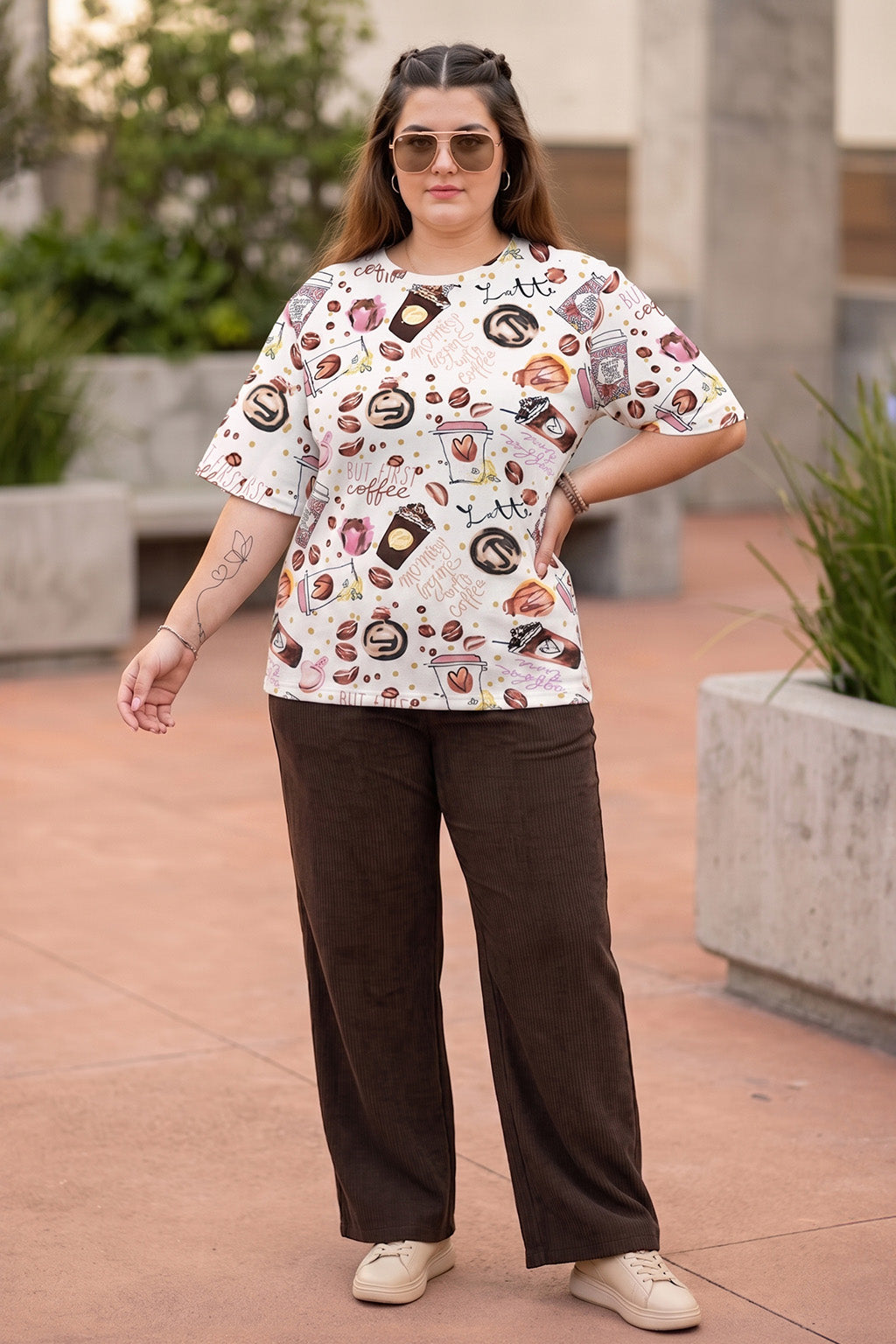 Coffee White Plus Size T-shirt