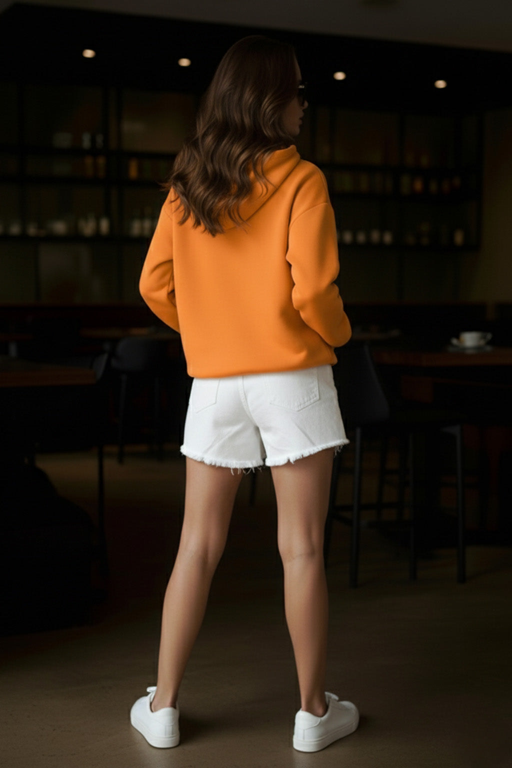 Duck Printed Orange Oversized Hoodie