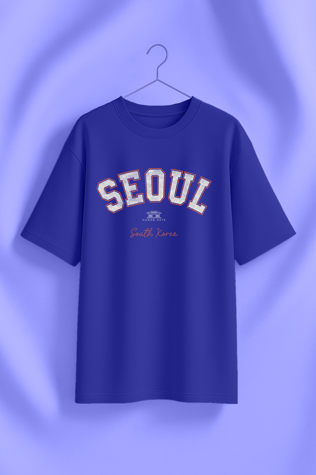 Seoul Royal Blue Oversized Fit Graphic T-Shirt