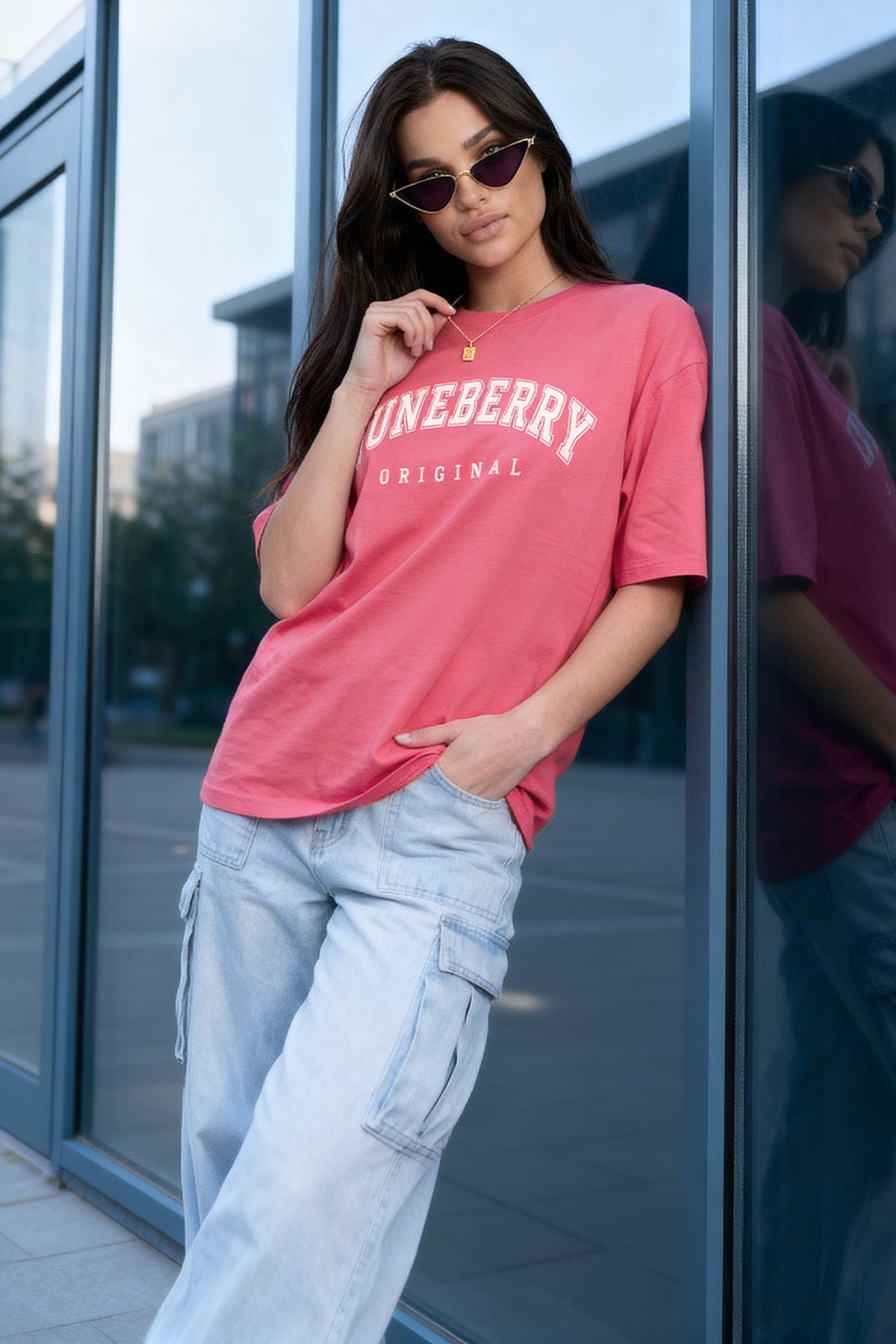 Juneberry Original Pink Oversized Fit Graphic T-Shirt