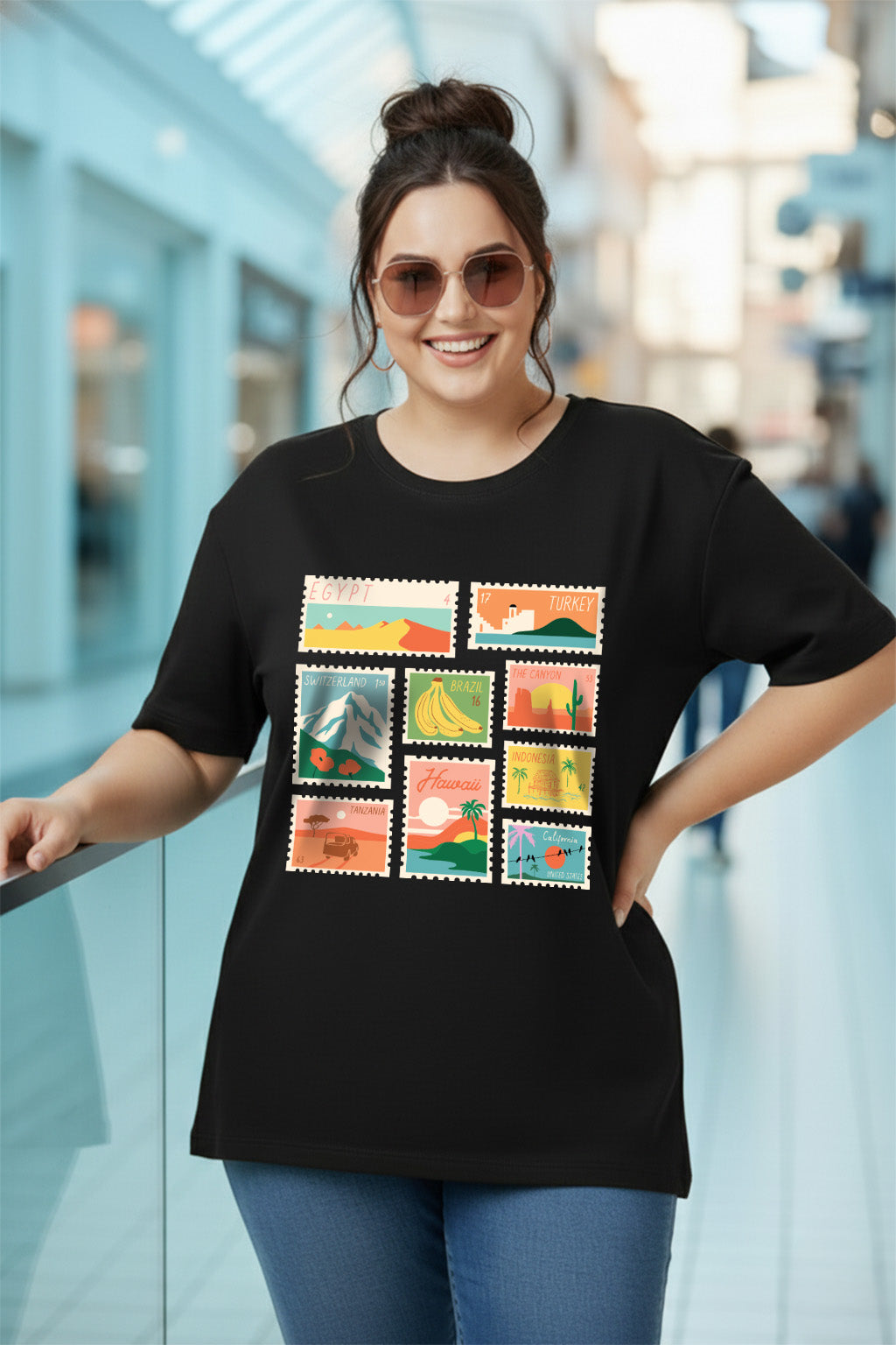 City Travel Black Plus Size Printed T-shirt