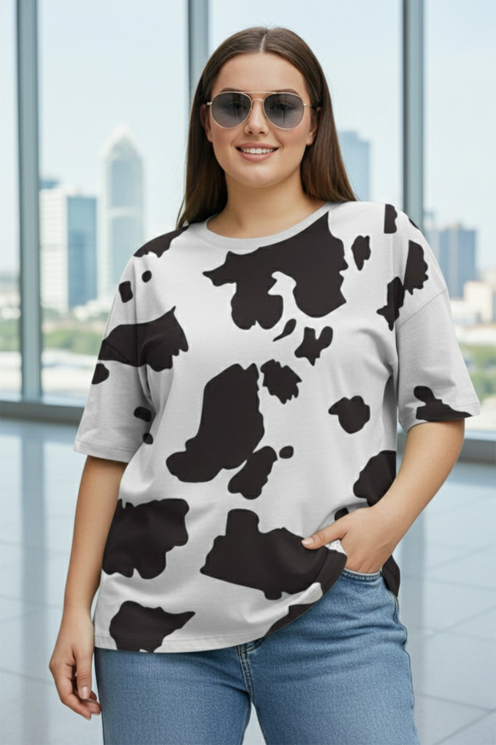 Cow Black & White All Over Printed Plus Size T-shirt