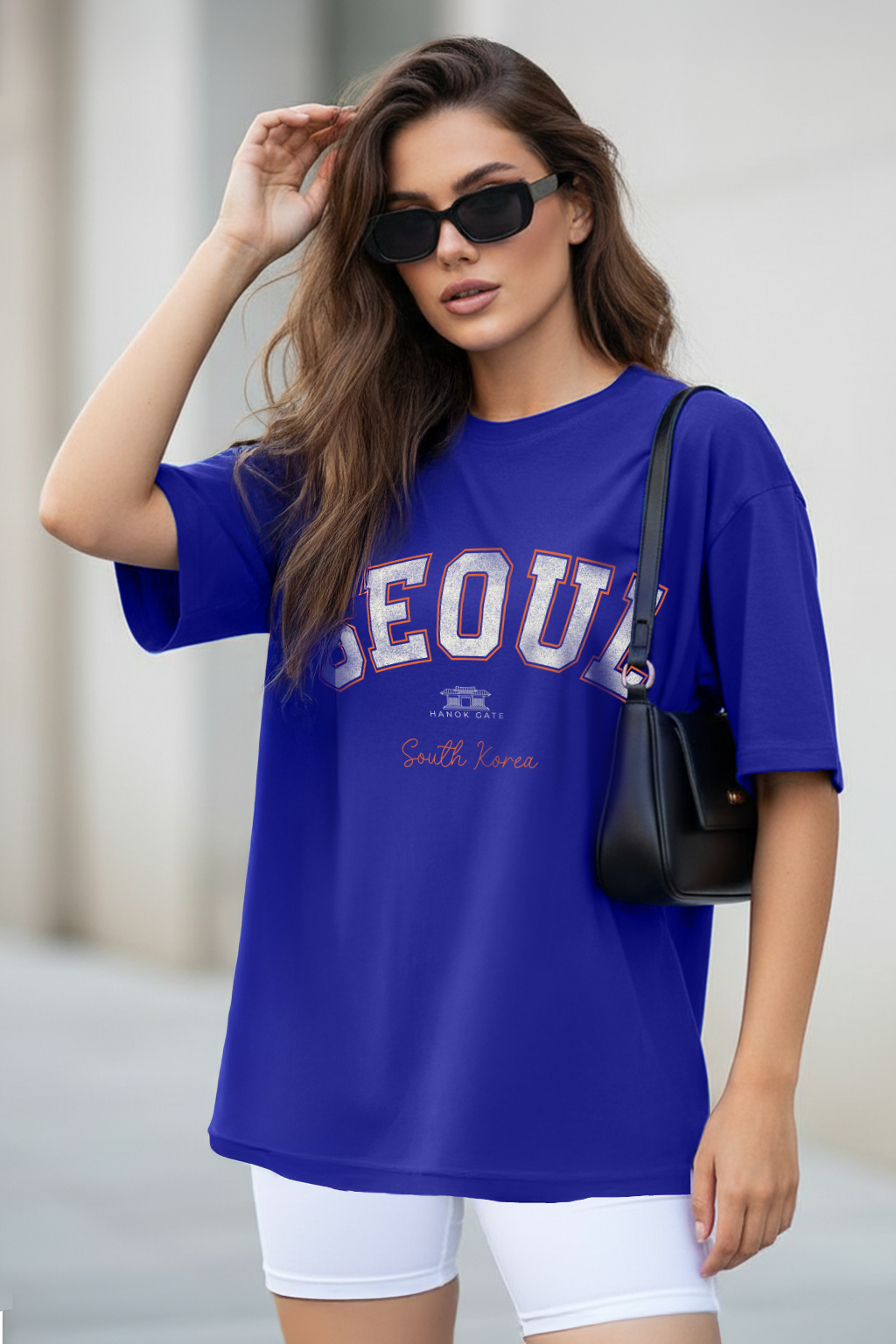 Seoul Royal Blue Oversized Fit Graphic T-Shirt