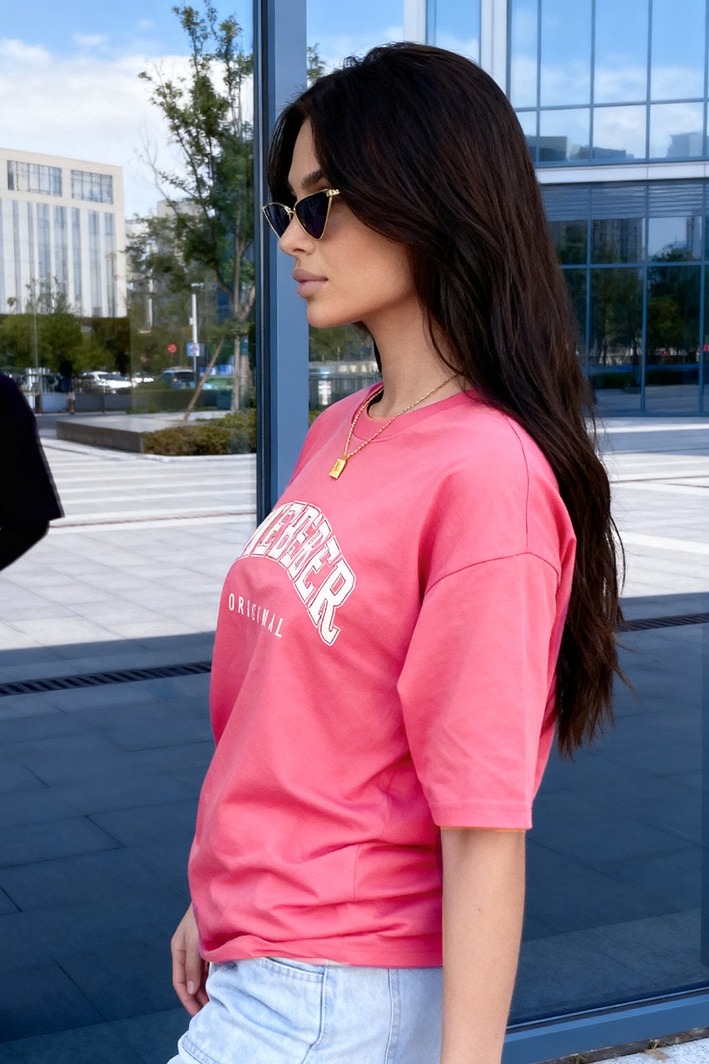 Juneberry Original Pink Oversized Fit Graphic T-Shirt