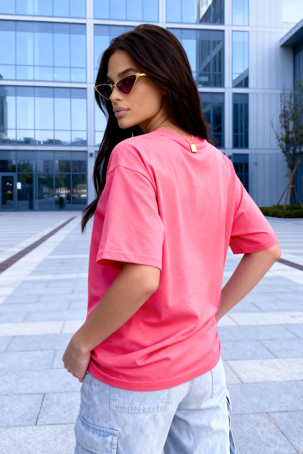 Juneberry Original Pink Oversized Fit Graphic T-Shirt