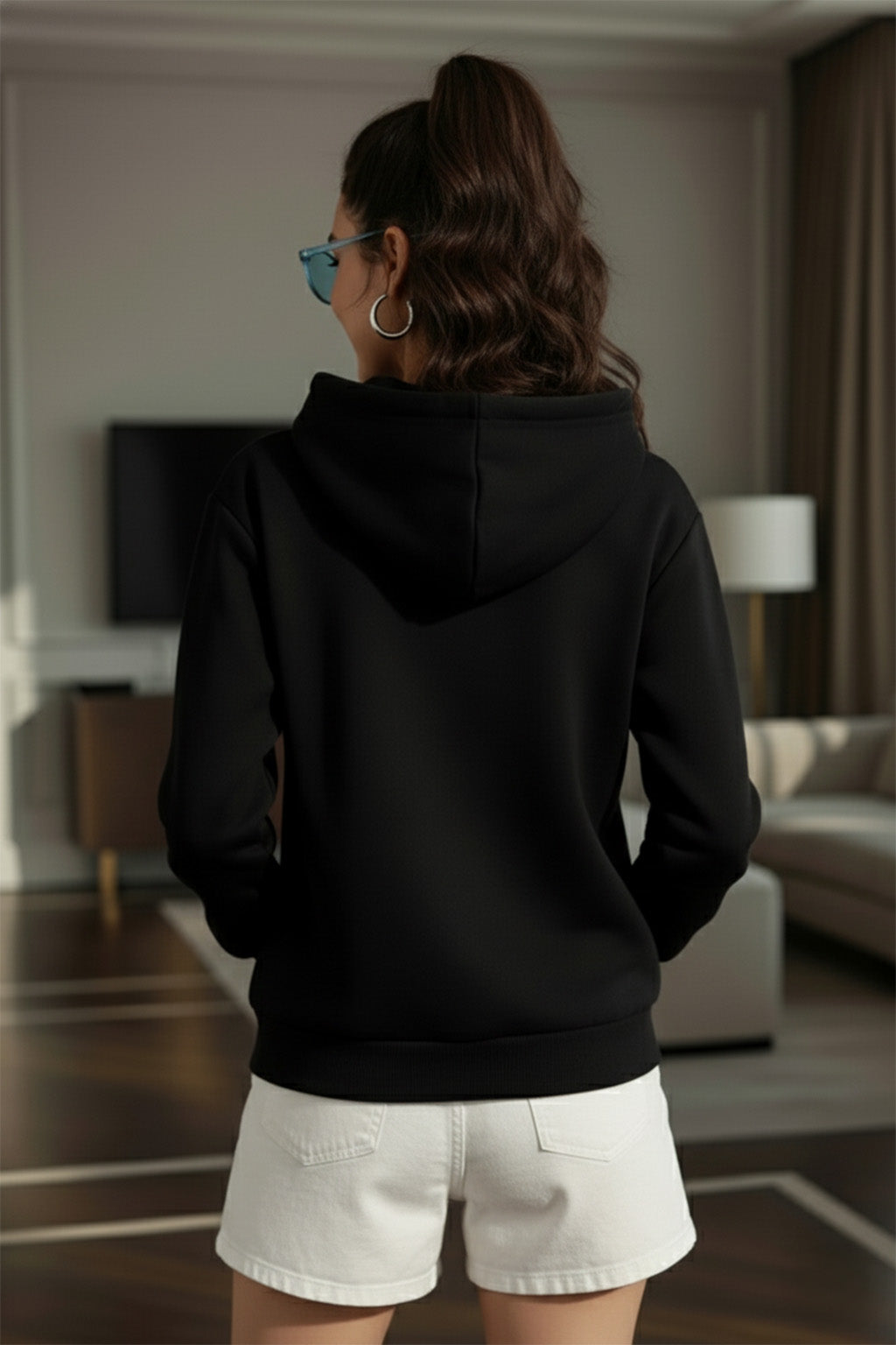 Boston Black Regular Fit Front Printed Hoodie