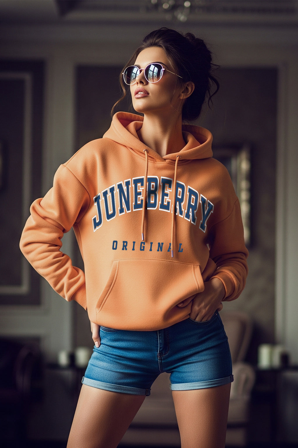 Juneberry Original Orange Graphic Printed Oversized Hoodie